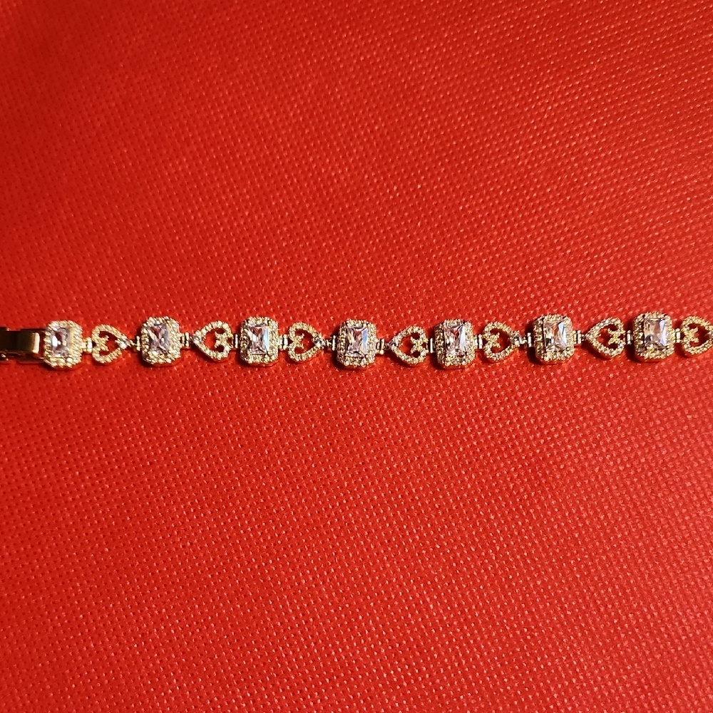Elegant Gold and Silver Toned CZ Women's Bracelet 14 K gold Plated